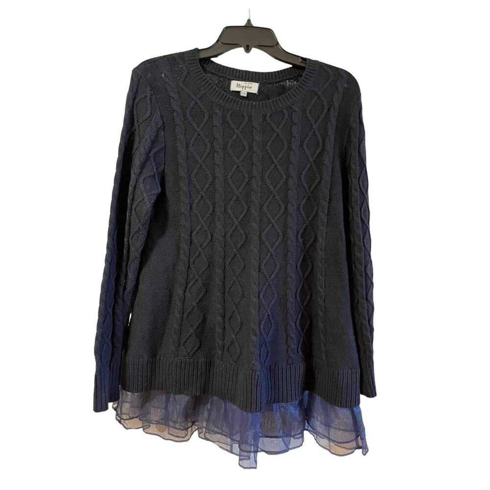 Military Hippie Navy Blue Long Sleeve Sweater Tulle Bottom Sz L/XL